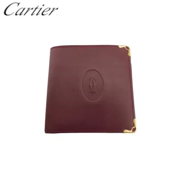 Cartier Bifold Wallet Mastline Bordeaux Leather Authentic Used